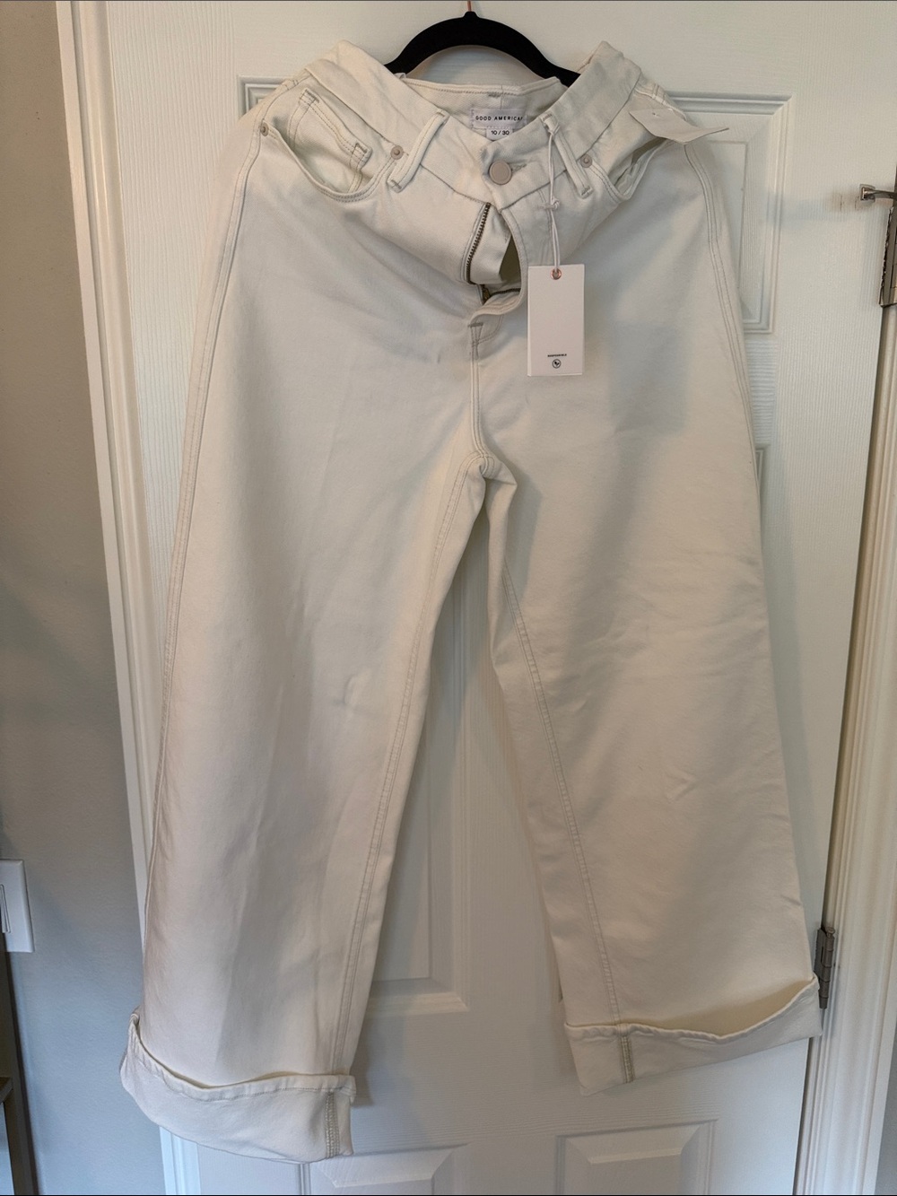NWT Good American Good Skate Crop White High-Rise Wide Leg Jeans